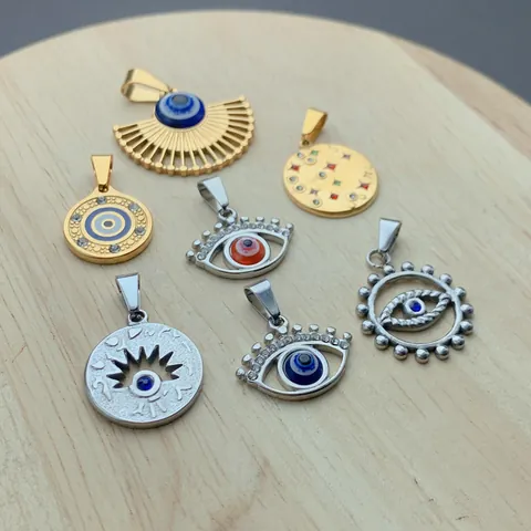 Stainless Steel Turkish Evil Eye Pendant Charm Enamel Zirconia Nazar Eye Necklace Pendant For DIY Jewelry Making Women