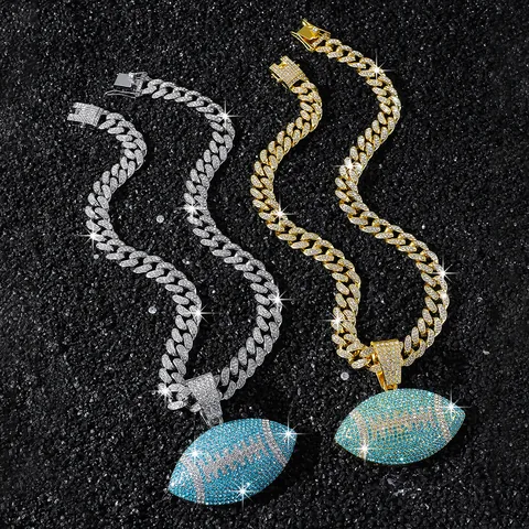 Collar con Colgante de Fútbol Americano Hip Hop para Hombre Oro Plata Diamantes de Imitación Cadena Cubana Tema Deportivo Joyería de Moda Regalo
