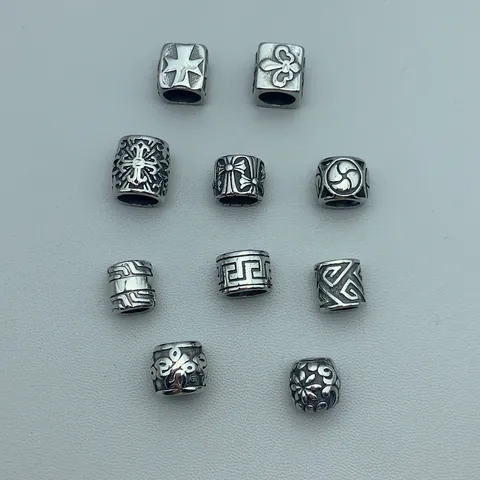 Retro Stainless Steel Large Hole Loose Beads Gothic Cross Meander Pattern DIY Charms Jewelry Making Accessories For Bracelet