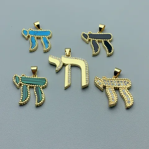 Hebrew Chai Life Symbol Pendant Gold Plated Copper Zirconia Inlaid Charm For Jewelry Making DIY Hip Hop Fashion Jewelry