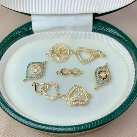 Zirconia Heart Evil Eye Tree of Life Infinity Pendant Charms 18K Gold Plated Copper Pave Connectors for Jewelry Making DIY