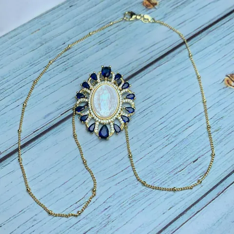 Our Lady of Guadalupe Virgin Mary Pendant Necklace Mother of Pearl Zirconia Inlaid 18K Gold Plated Religious Jewelry for Women