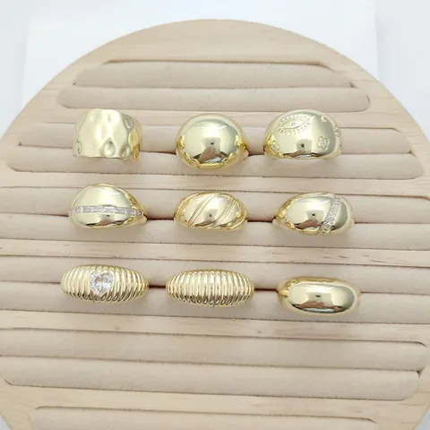 Fashion Copper Gold Plated Open Ring For Women Vintage Rhinestone Heart Evil Eye Geometric Adjustable Band Finger Ring Jewelry