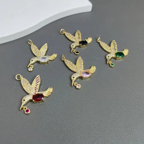 Exquisite Hummingbird Pendant Micro-Inlaid Zirconia Animal Bird Charm Gold Plated Copper For DIY Necklace Jewelry Making Findings Accessory