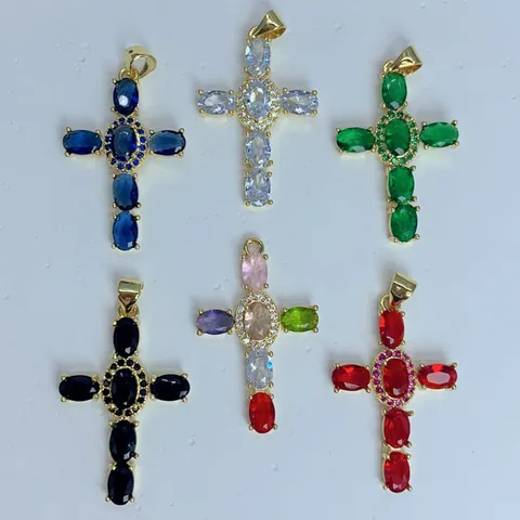 Zirconia Cross Pendant Religious DIY Jewelry Accessory 18K Gold Plated Copper Pendant Only (Without Chain) For Women