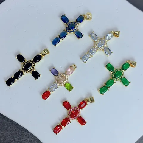 Zirconia Cross Pendant Religious DIY Jewelry Accessory 18K Gold Plated Copper Pendant Only (Without Chain) For Women