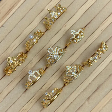 Luxury Zirconia Crown Rings For Women Gold Plated Hollow Butterfly Heart Adjustable Open Ring Trendy Fashion Jewelry Gift
