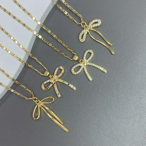 Nischen Designer Schleife Anhänger Halskette Zirkonia Kristall Kupfer Vergoldet Personalisierte Schmetterling Halsschmuck Für Damen