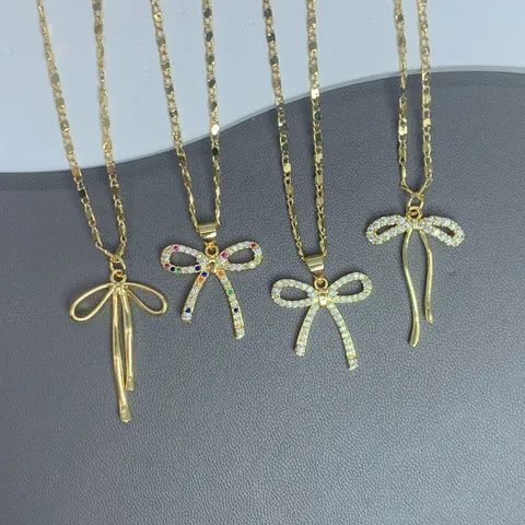 Nischen Designer Schleife Anhänger Halskette Zirkonia Kristall Kupfer Vergoldet Personalisierte Schmetterling Halsschmuck Für Damen