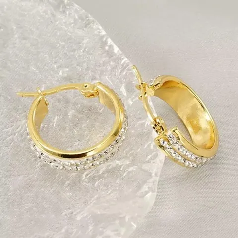 Luxury Stainless Steel Hoop Earrings For Women 18K Gold Plated Round Pave Rhinestone Earrings Geometric Fashion Jewelry