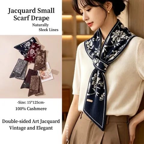 Women's 100% Cashmere Scarf Jacquard Floral Leopard Print Short Cross Neck Warmer Winter Warm Knit Neck Protector Scarf