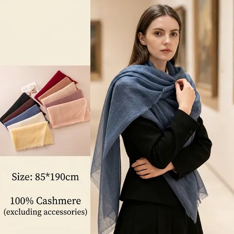 Classic Solid Color Cashmere Scarf Lightweight Large Shawl Wrap For Women Office Air Conditioning Soft Pashmina Scarf
