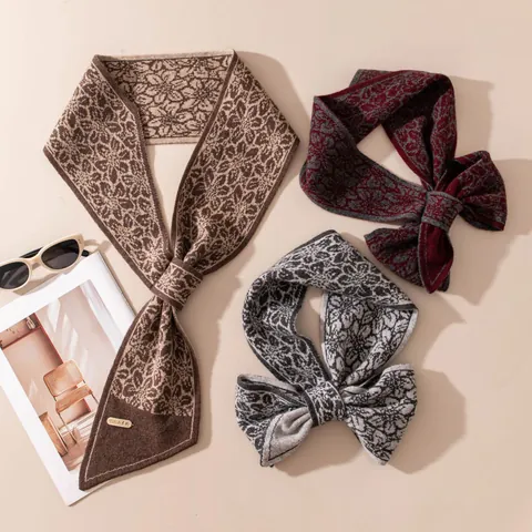 Women's 100% Cashmere Scarf Jacquard Floral Leopard Print Short Cross Neck Warmer Winter Warm Knit Neck Protector Scarf