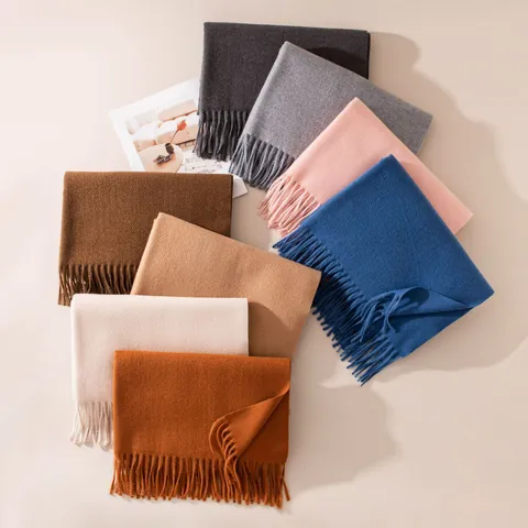 Women's Autumn Winter Solid Color Scarf Elegant Tassel Shawl Wrap Thick Warm Windproof Long Scarves For Ladies Gift