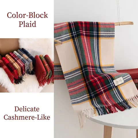 Christmas Plaid Scarf For Women Men Unisex Classic Tassel Large Shawl Polyester Warm Scarf Winter Holiday Gift Wrap
