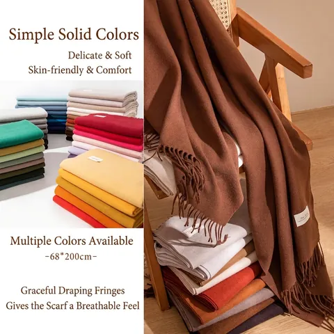 Minimalist Solid Color Scarf For Women Men Winter Long Warm Thick Shawl With Tassel Japanese Korean Style Scarf 200*68CM