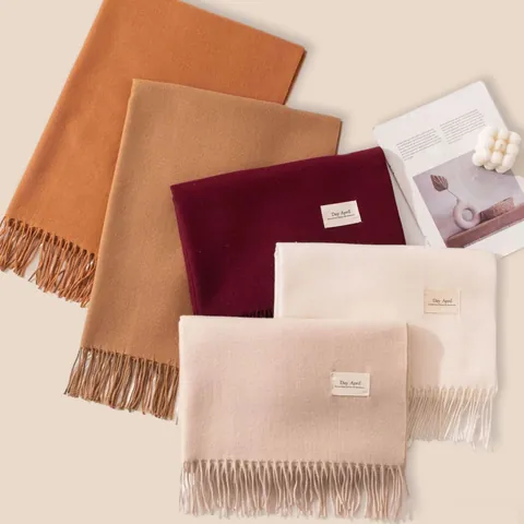 Minimalist Solid Color Scarf For Women Men Winter Long Warm Thick Shawl With Tassel Japanese Korean Style Scarf 200*68CM