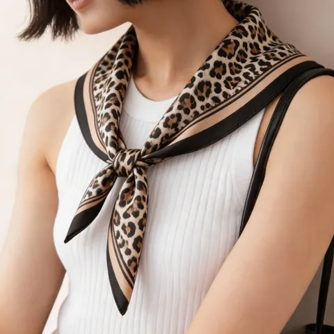 Women's Fashion Leopard Print Square Scarf Elegant Paisley Pattern Neck Scarf Silk Like Satin Bandana Polyester Printed Headscarf