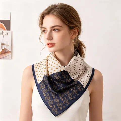 Sciarpa Quadrata Stampata in Stile Vintage Old Money Per Donna Con Motivo Floreale Paisley Pois Fascia per Testa e Collo Accessorio
