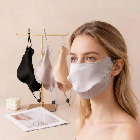 19 Momme Mulberry Silk Sunscreen Face Mask For Women Breathable Solid Color Sun Protection Mask With Adjustable Ear Straps