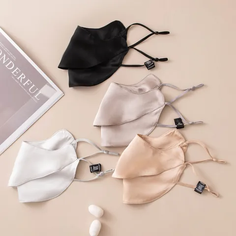 19 Momme Mulberry Silk Sunscreen Face Mask For Women Breathable Solid Color Sun Protection Mask With Adjustable Ear Straps