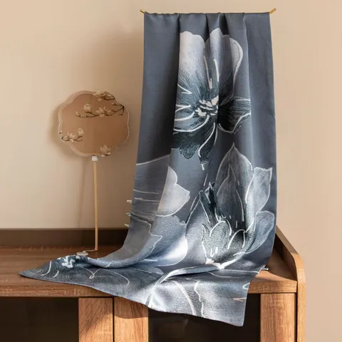 High-End Mulberry Silk Scarf Women Double-Sided Lotus Printed Shawl With Buckle Snowflake Satin Long Scarf Gift Box