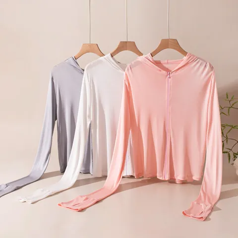 Giacca da Donna in Seta di Gelso con Protezione Solare Traspirante Leggera con Cappuccio Protezione UV Sport Outdoor Top