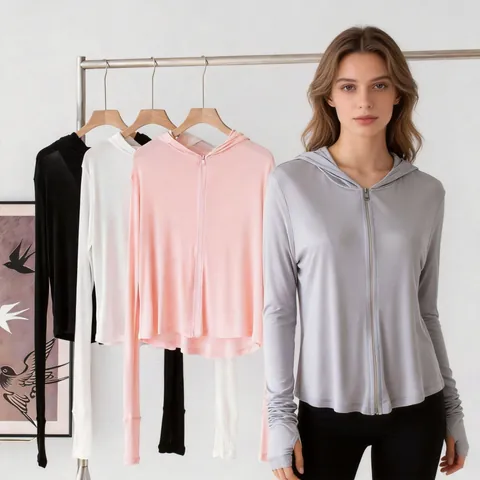 Giacca da Donna in Seta di Gelso con Protezione Solare Traspirante Leggera con Cappuccio Protezione UV Sport Outdoor Top