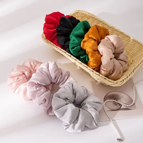 Luxury Large Mulberry Silk Scrunchie Solid Color High Elasticity Hair Tie Hair Wrap For Women Girls Soft Hair Accessory