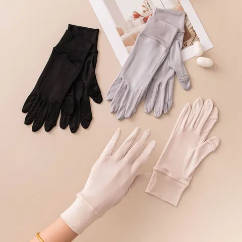 Women Mulberry Silk Sun Protection Gloves Thin Breathable Full Finger Touchscreen Driving Cycling UV Shielding Summer Mittens