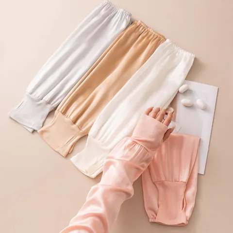 Manguitos de Protección Solar de Seda de Morera para Mujer Minimalistas Color Sólido Transpirables Refrescantes para Conducción Ciclismo