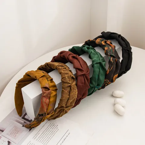 Handmade Mulberry Silk Jacquard Headband New Chinese Style Vintage Pleated Wide Non-Slip Hair Band Elegant Floral Satin Accessory For Women Jewelry