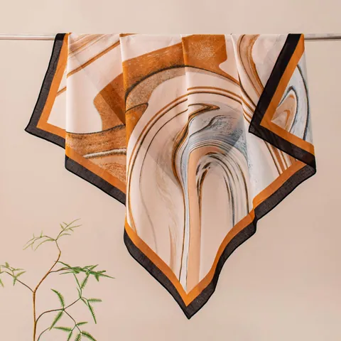 Professional Elegant Floral Printed Square Scarf For Women Satin Cotton Rayon Decorative Neck Handbag Scarf Office Lady Bandana