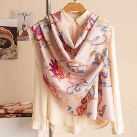 Elegant Floral Print Long Scarf For Women Soft Lightweight Winter Warm Pashmina Shawl Fashion Printed Wrap Scarf
