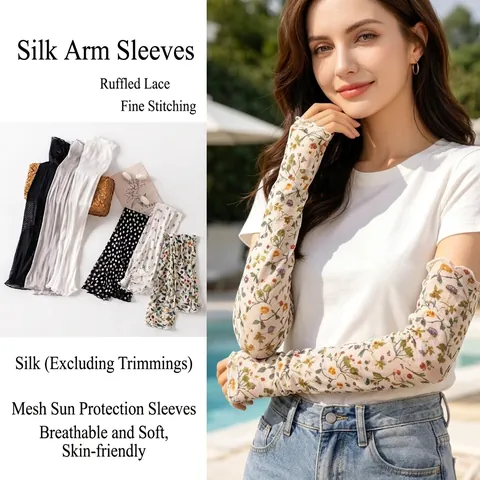 Mulberry Silk Sun Protection Arm Sleeves For Women Lightweight Mesh Breathable Cooling Sunscreen Sleeves For Driving Cycling Outdoor