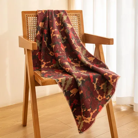 Retro Fashion Long Printed Scarf For Women Vintage Gradient Smudge Shawl Soft Polyester Wool Wrap Elegant Fringed Scarf