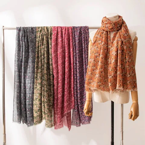 Sciarpa Donna Vintage Stampa Floreale Etnica Leggero Scialle in Poliestere Retro Mori Style Stampa a Fiori Lunga Sciarpa Avvolgente