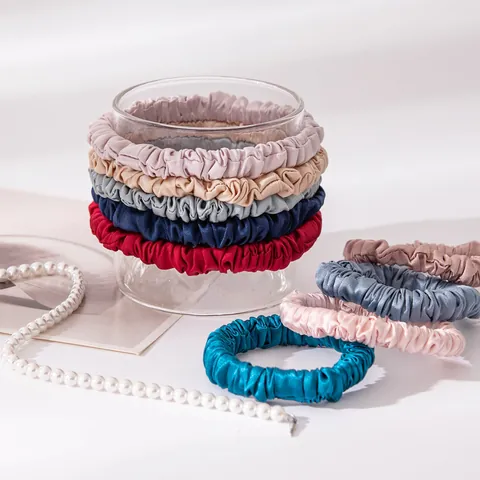 Women Mulberry Silk Hair Scrunchies Pure Silk Hair Ties Minimalist Small Scrunchie For Girls Elastic Ponytail Holder Hair Accessories