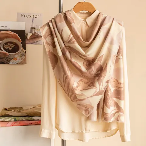 Women Vintage Floral Printed Scarf Polyester Wool Blend Warm Winter Shawl Elegant Long Wrap Scarf For Daily Wear