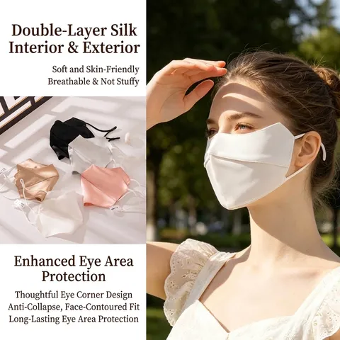 Minimalist Mulberry Silk Sun Protection Mask For Women UV Shield Corner Eye Care Breathable Half Face Cover Outdoor Washable Shield
