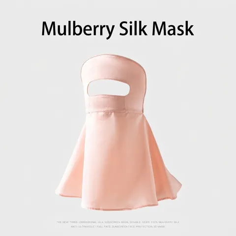 Masque Solaire en Soie de Mûrier Protection Visage Complet et Cou Respirant Anti UV Facekini pour Femme Cyclisme Extérieur