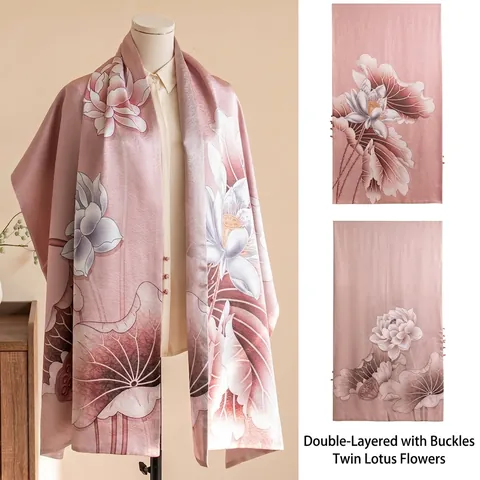 New Chinese Style Mulberry Silk Shawl Double Layered With Buckle Printed Floral Bird Long Scarf For Women Wedding Gift Box