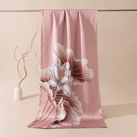 New Chinese Style Mulberry Silk Shawl Double Layered With Buckle Printed Floral Bird Long Scarf For Women Wedding Gift Box