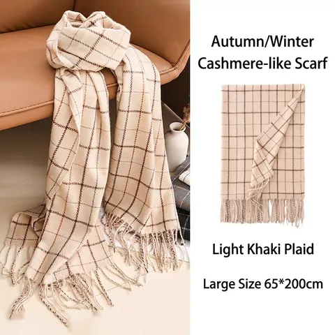 Bufanda de Cuadros Maillard Estilo Coreano para Mujer Invierno Cálida de Poliéster con Flecos Suave Calentador de Cuello Casual