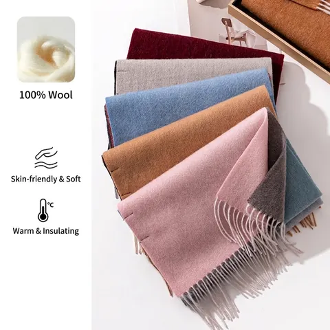 Elegant Pure Wool Scarf For Women Winter Warm Water Ripple Gradient Design Soft Long Tassel Pashmina Wrap Shawl Gift