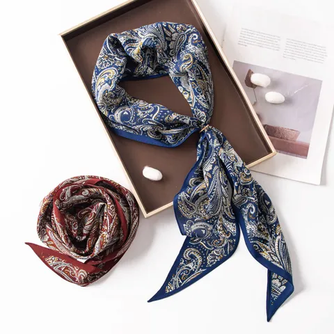 Luxury 100% Mulberry Silk Rhombus Scarf For Women Elegant Crepe De Chine Printed Neck Paisley Polka Dot Commute Headscarf