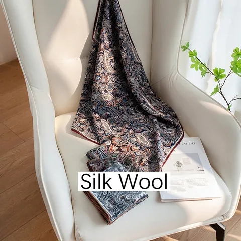 Women Silk Wool Blend Square Scarf Elegant Paisley Pattern Double Sided Print Shawl Luxurious Fashion Neck Wrap Lady Scarf