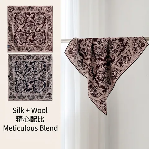 Vintage Old Money Style Wool Silk Blend Square Scarf Paisley Print Double Sided Hand Rolled Edge Fashion Shawl For Women
