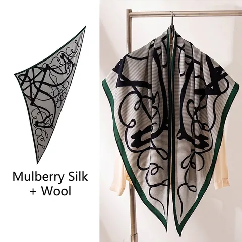 Luxury Silk Wool Blend Triangle Scarf For Women Old Money Style Equestrian Print Hand Rolled Shawl Decorative Commute Wrap Foulard