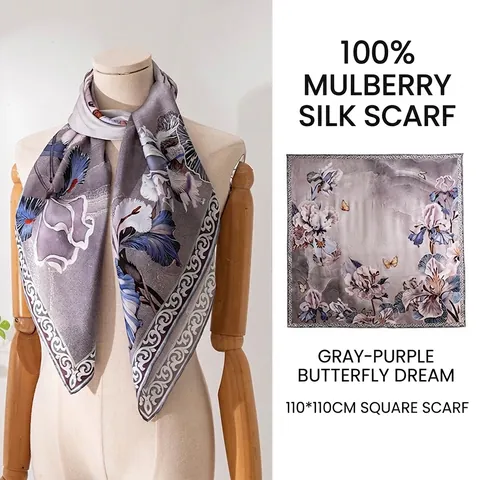 Eleganter Maulbeerseide Quadratischer Schal Floral Schmetterling Bedruckt Großer Schal Wickel Für Damen Vielseitiges Accessoire